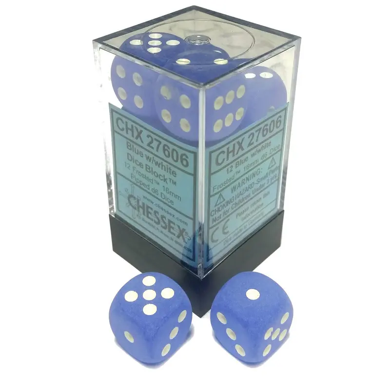 Chessex - Frosted Blue/white 16mm D6 Dice Block - CHX 27606