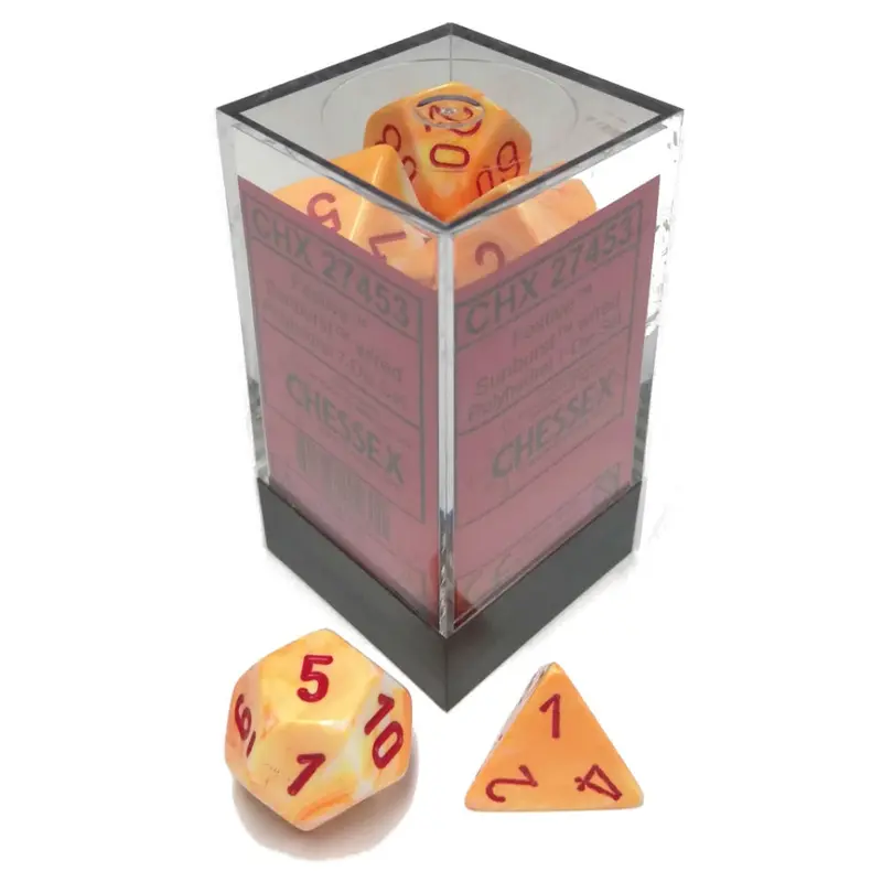 Chessex - Festive Polyhedral 7-Die Set - Sunburst/Red (CHX27453)
