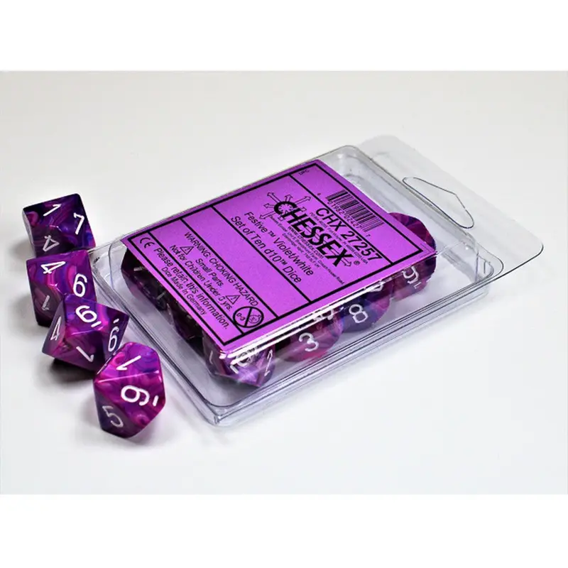 Chessex - Festive d10 Dice 10-Piece Set - Violet/White