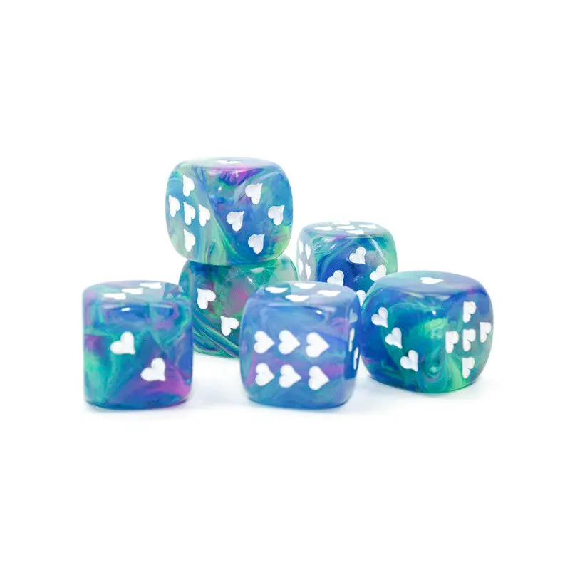 Chessex - Festive Heart d6 Dice 16mm - Waterlily with White Hearts