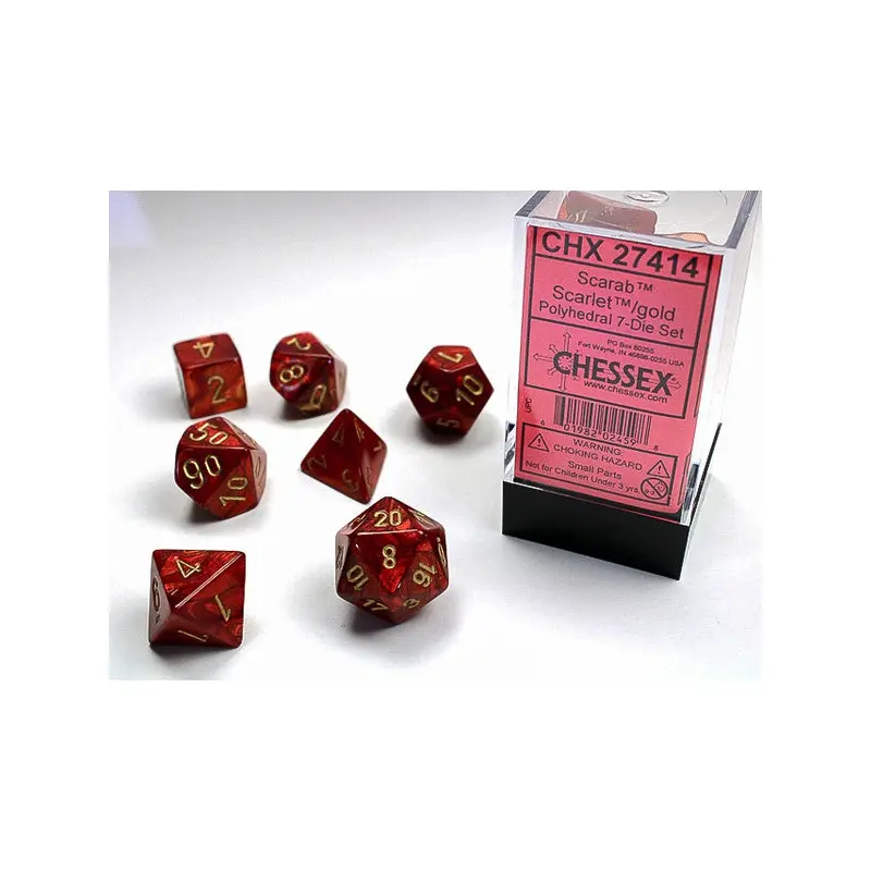 Chessex - Dice Sets: Scarab Mini-Polyhedral Scarlet / gold 7-Die Set