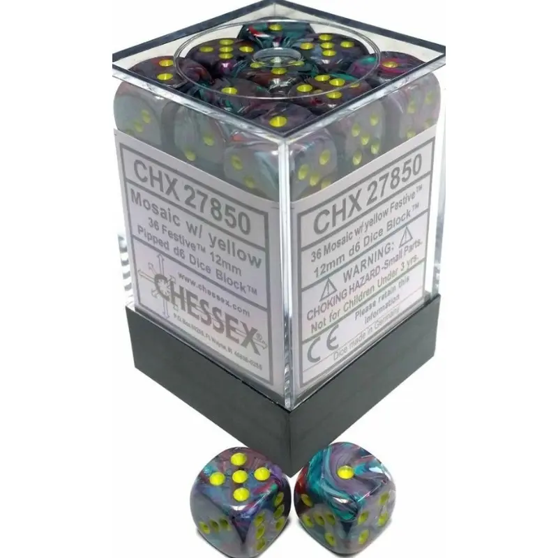 Chessex - Festive 12mm d6 Block - Mosaic/Yellow (CHX27850)