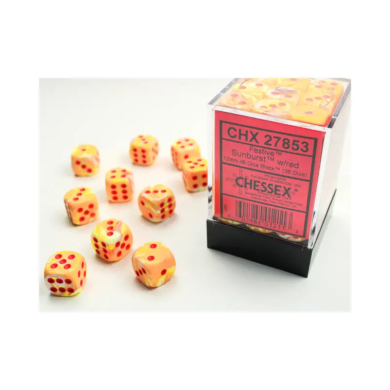 Chessex - Festive 12mm D6 Set - Sunburst/Red (CHX27853)