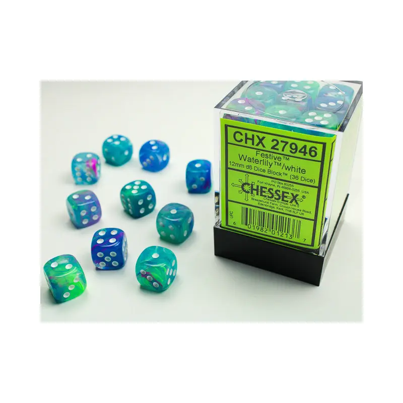 Chessex - Festive 12mm D6 Set - Waterlily/White (CHX27946)