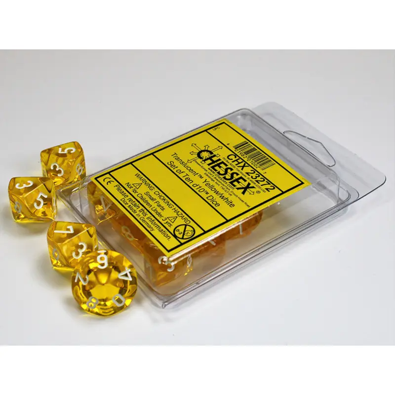 Chessex - D10 Dice 10-Piece Set - Translucent Yellow/white