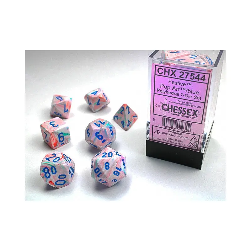 Chessex - Dice Sets: Festive Mini-Polyhedral Pop Art / blue 7-Die set