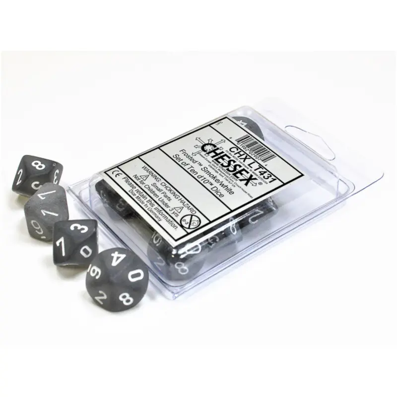 Chessex - CHX LT431 Frosted Smoke/white Set of Ten d10s