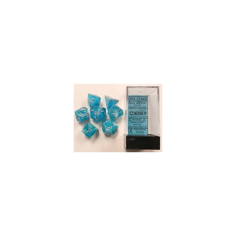Chessex - Cirrus Polyhedral 7-Die Set - Aqua/Silver (CHX27465)