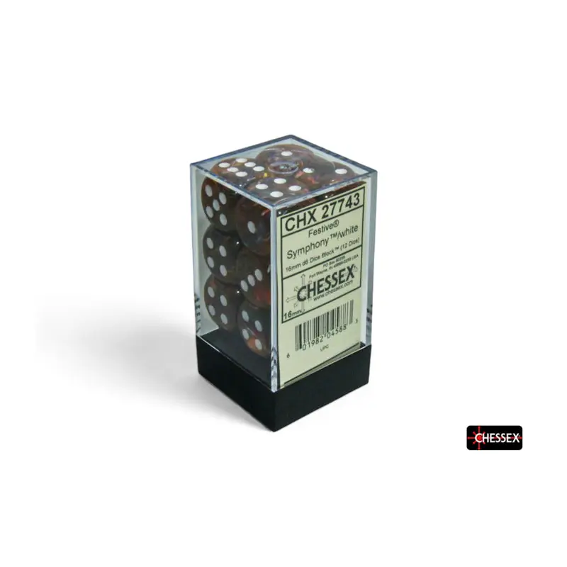 Chessex - CHX 27743 Festive Symphony/white 16mm d6 Dice Block (12 dice) (Preorder)