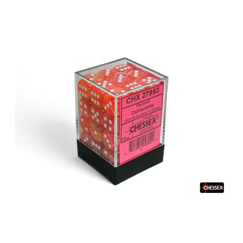 Chessex - CHX 27953 Festive Dahlia/white Luminary 12mm d6 Dice Block (36 dice)