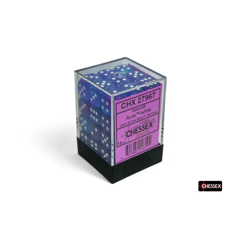 Chessex - CHX 27967 Nebula Aura/white Luminary 12mm d6 Dice Block (36 dice) (Preorder)