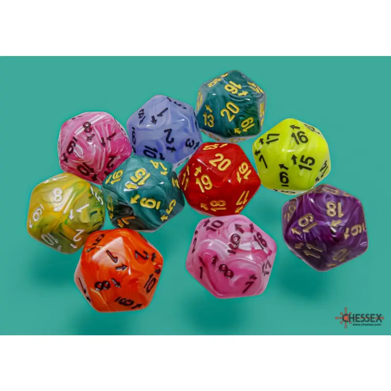Chessex - CHX 29019 Bag of 10 Assorted Vortex Countup&down d20s