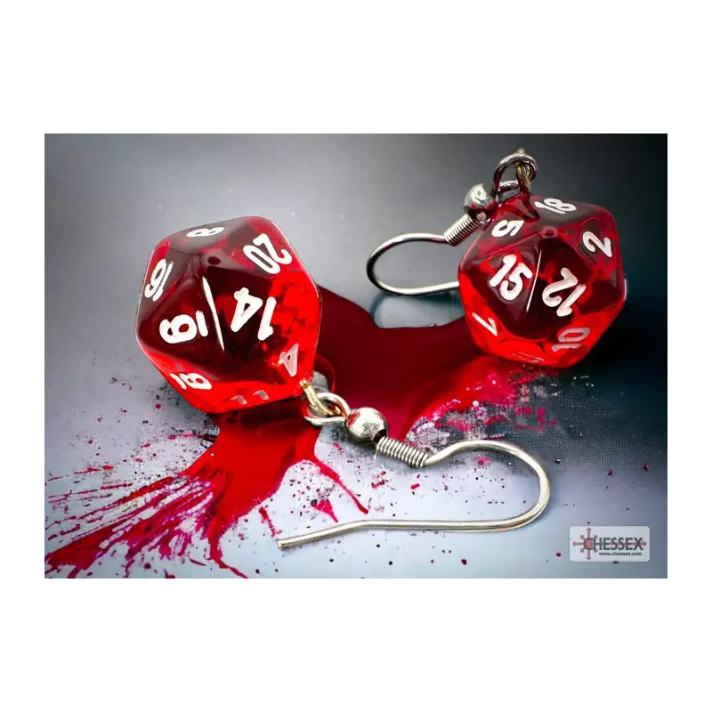 Chessex - CHX 54201 Hook Earrings Translucent Red Mini-Poly d20 Pair