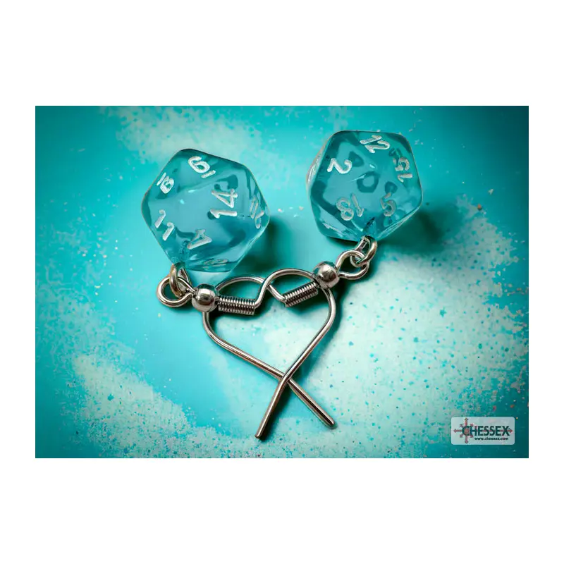 Chessex - CHX 54202 Hook Earrings Translucent Teal Mini-Poly d20 Pair (Preorder)