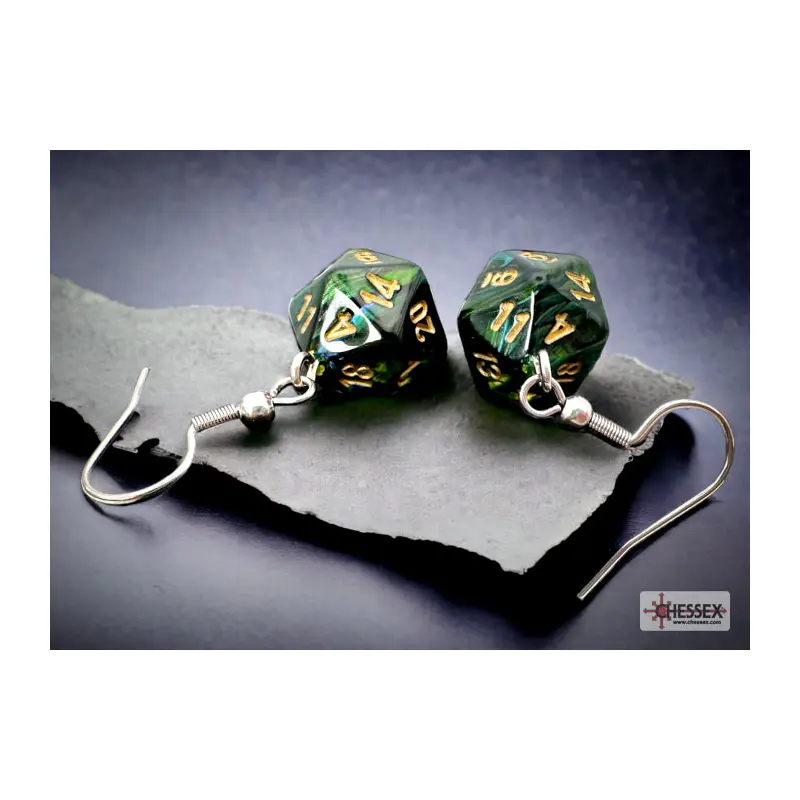 Chessex - CHX 54204 Hook Earrings Scarab Jade Mini-Poly d20 Pair (Preorder)