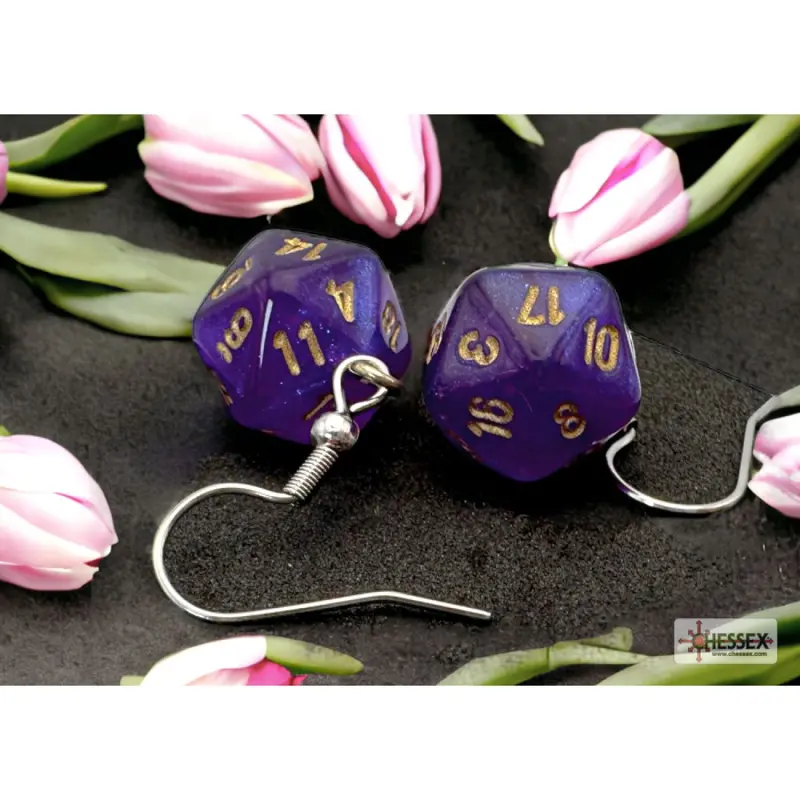 Chessex - CHX 54212 Hook Earrings Borealis Royal Purple Mini-Poly d20 Pair