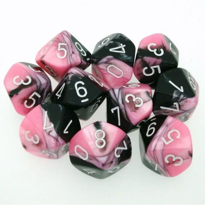 Chessex - CHX 26230 Gemini Polyhedral D10 Dice Set 10-Pieces - Black-Pink/White