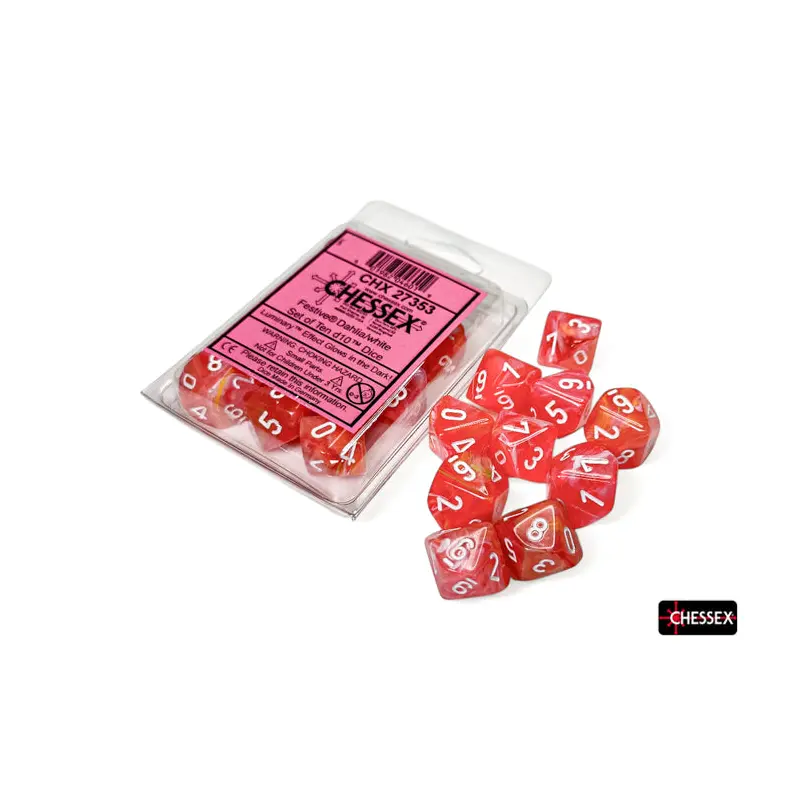 Chessex - CHX 27353 Festive Dahlia/white Luminary Set of Ten d10s (Preorder)