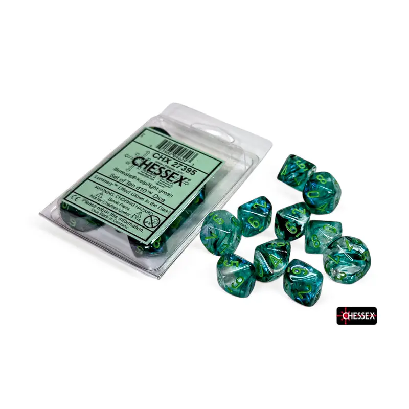 Chessex - CHX 27395 Borealis Kelp/light green Luminary Set of Ten d10s (Preorder)