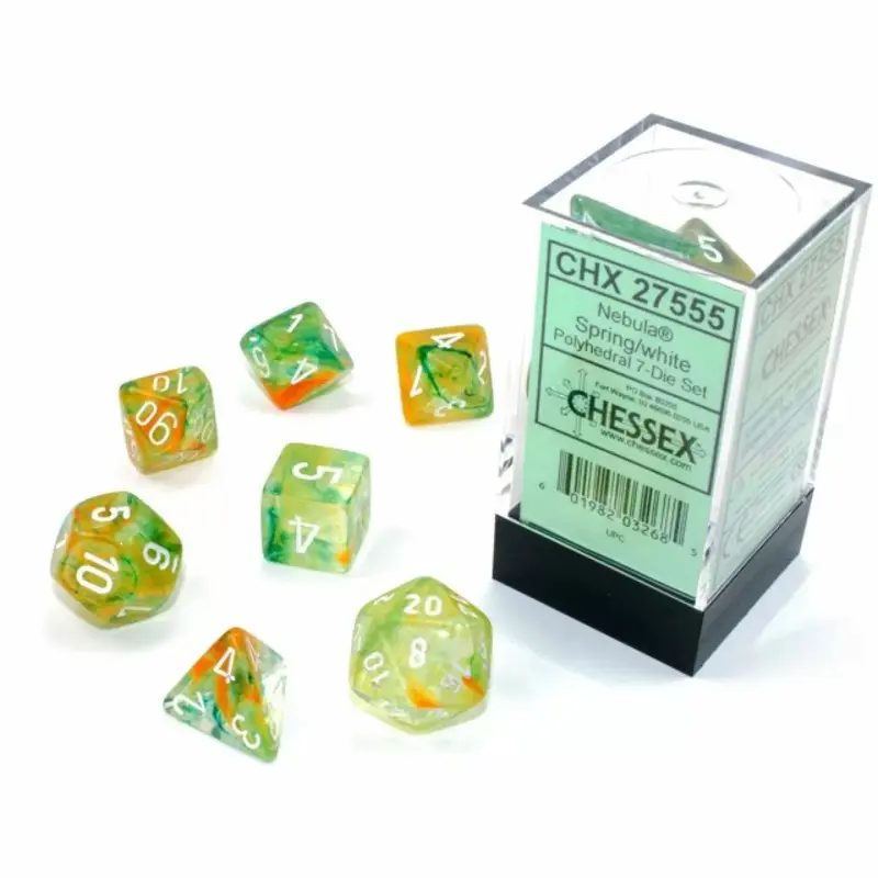 Chessex - CHX 27555 Nebula Polyhedral Spring/White Luminary 7-die Set