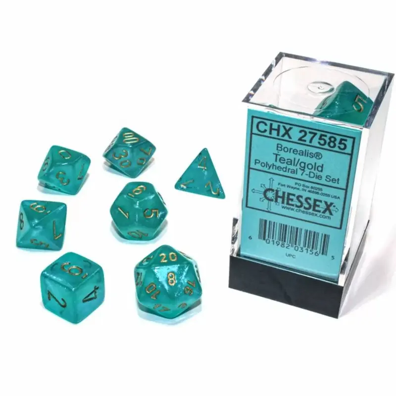 Chessex - CHX 27585 Borealis Polyhedral Teal/Gold luminary 7-Die set