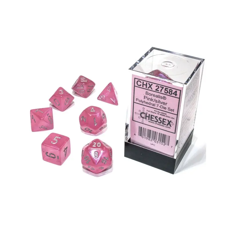 Chessex - Borealis Luminary Polyhedral 7-Die Set - Pink/Silver (CHX27584)