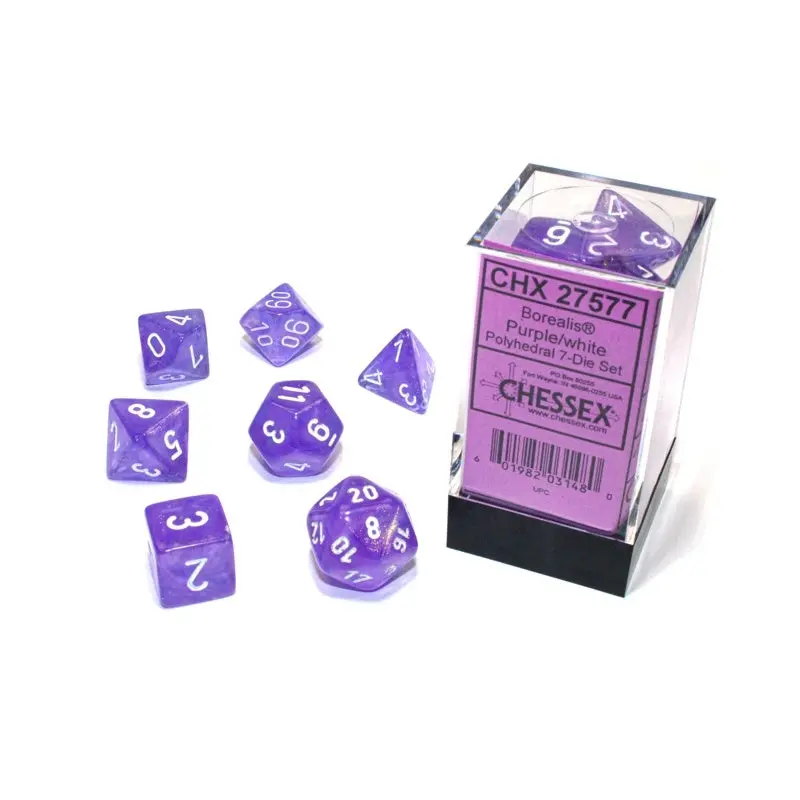 Chessex - Borealis Luminary Polyhedral 7-Die Set - Purple/White (CHX27577)