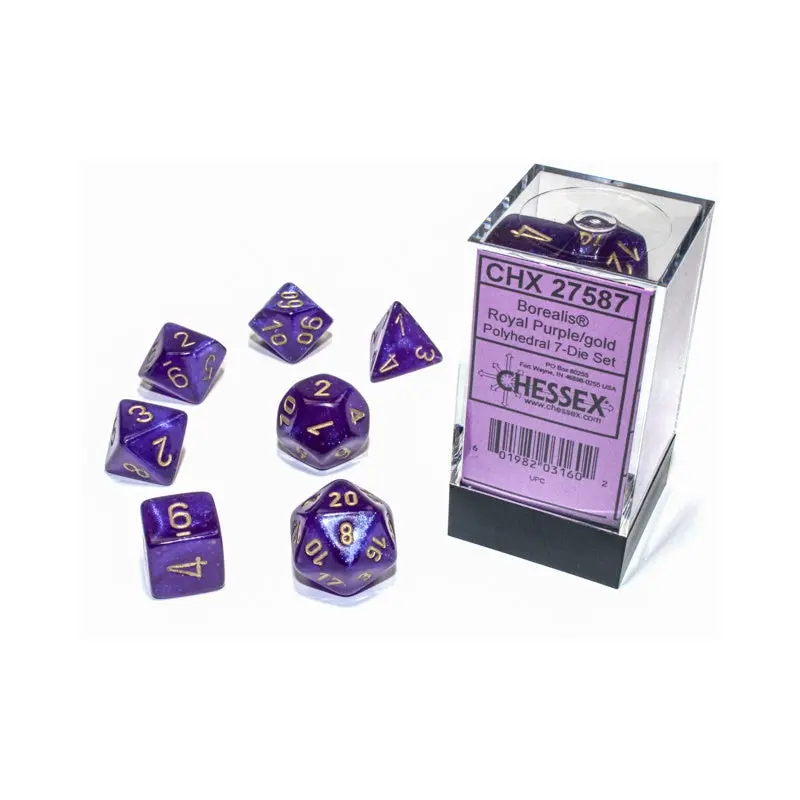 Chessex - Borealis Luminary Polyhedral 7-Die Set - Royal Purple/Gold (CHX27587)