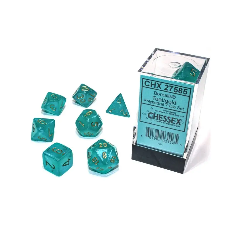 Chessex - Borealis Luminary Polyhedral 7-Die Set - Teal/Gold (CHX27585)