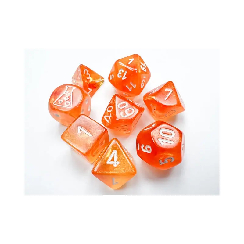 Chessex - Borealis Polyhedral 7 Dice Set - Blood Orange/White Luminary (CHX30052)