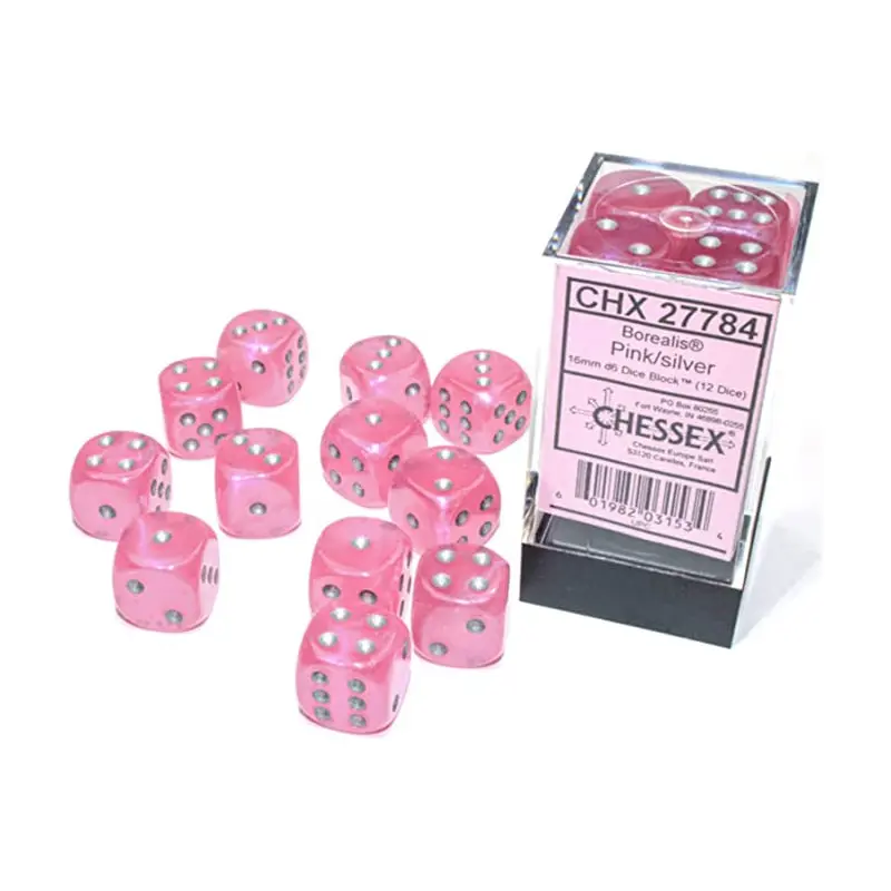 Chessex - Borealis 16mm D6 set - Pink/Silver (12)