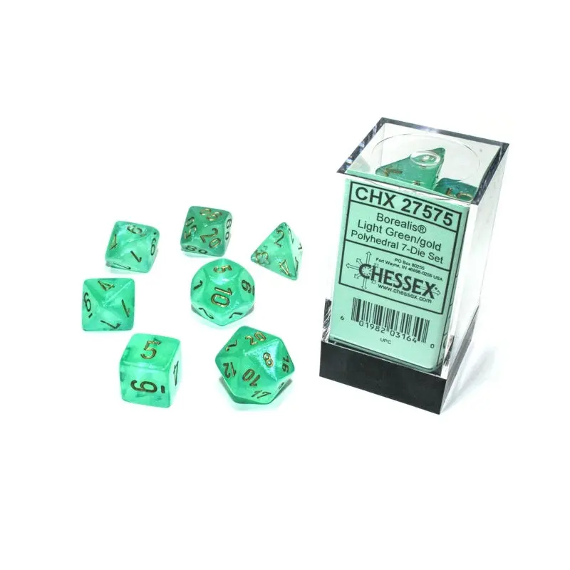 Chessex - Borealis Luminary Polyhedral 7-Die Set - Light Green/Gold (CHX27575)