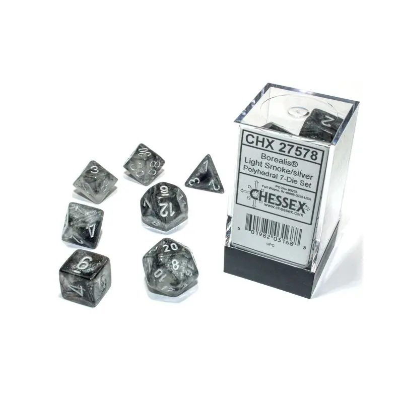Chessex - Borealis Luminary Polyhedral 7-Die Set - Light Smoke/Silver (CHX27578)