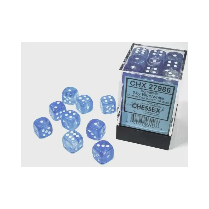 Chessex - Borealis 12mm d6 Blue/white Luminary Block (36)86 (36) (CHX 27986)