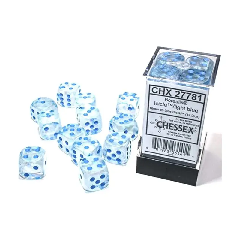 Chessex - Borealis 16mm D6 set - Icicle/Light Blue (12) (CHX 27781)