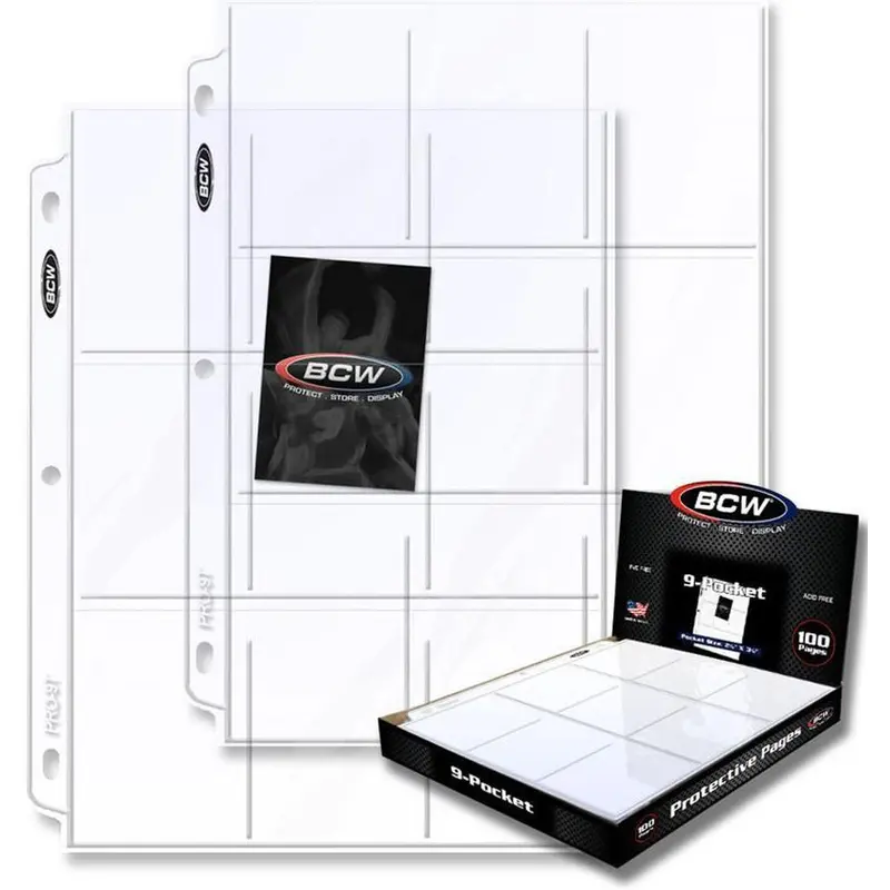 BCW 9 Pocket Protective Pages Top Loading (100 pages per box)