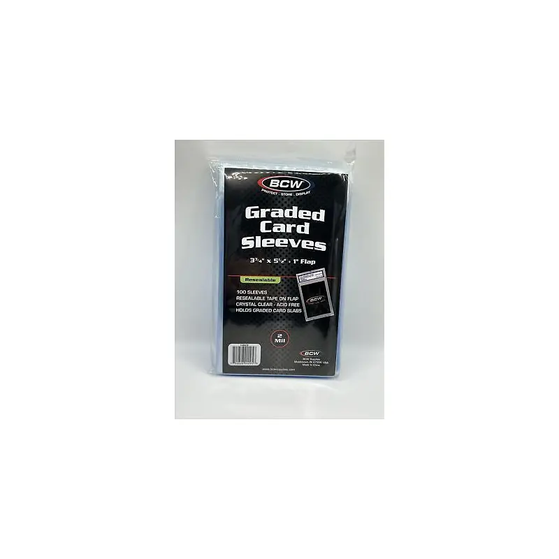 BCW Graded Card Sleeves Resealable (3inch 3/4 x 5inch 1/2) (100 Sleeves Per Pack)