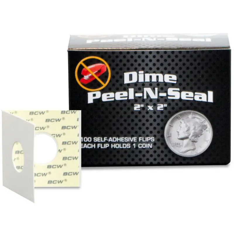 BCW - Peel n Seal Adhesive Dime Paper Flips 100-Pieces 2-Inch x 2-Inch